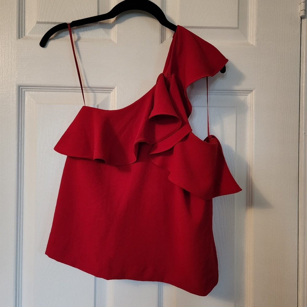 Mango One Sleeve Ruffle top